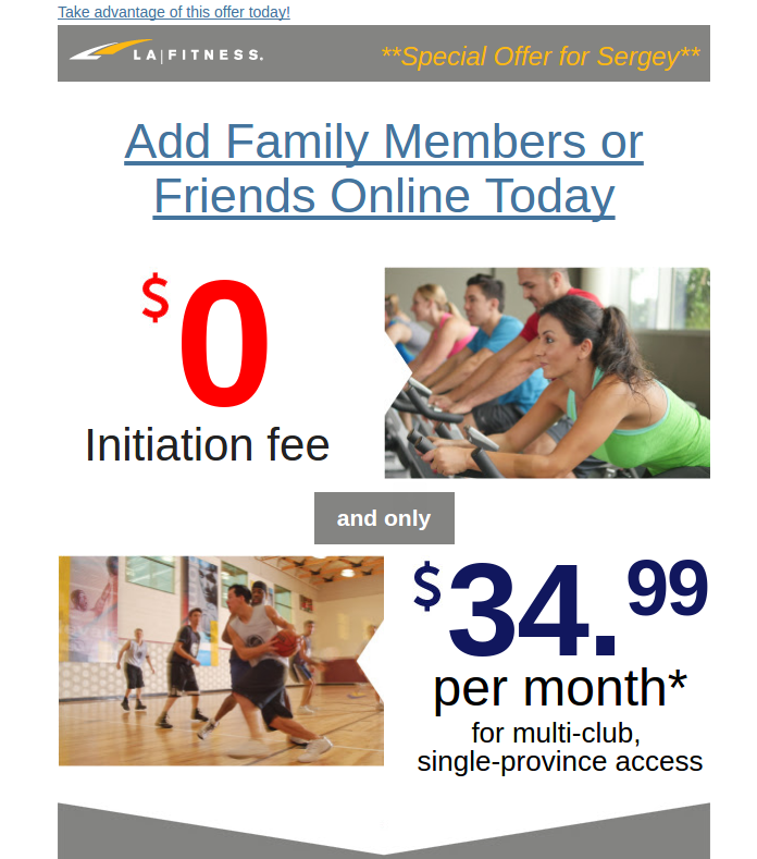 La Fitness offer